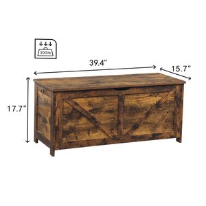 Banco de Almacenamiento Rústico Marrón Retro con 2 Bisagras, Fácil de Montar, para Recámara o Entrada - Product Image 3
