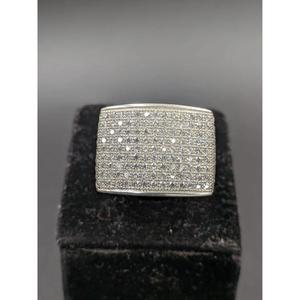 Anillo Rectangular de Lujo para Hombre, Estilo Hip Hop, Acabado en Oro Blanco, con Incrustaciones de Moissanita, Joyería Brillante - Product Image 1