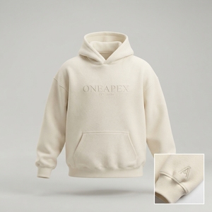 Sweat-shirt à capuche brodé beige pour homme en molleton de coton premium, style streetwear, avec logo personnalisé, vente en gros, tendance - Product Image 3