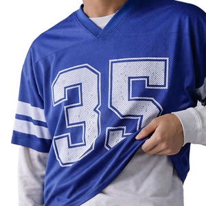 Maillot de football américain personnalisé de qualité supérieure en maille bleue pour hommes, respirant, en polyester, col en V, uniforme d'équipe, manches courtes, t-shirt athlétique OEM - Product Image 5