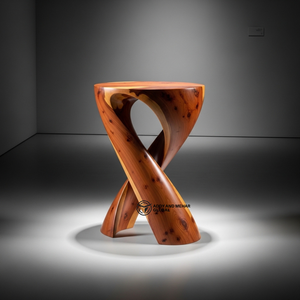 Luxury Spiral Twist Solid Wood Side <b>Table</b> | Modern Handcrafted Cedar Ottoman & End <b>Table</b> for Designer Home Hotel Lounge Decor - Product Image 1