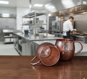 Handmade Hammered Copper <b>Mugs</b> <b>Set</b> Of 4 Vintage Style Party Drinkware Metal <b>Mug</b> With Handle Solid Color - Product Image 5