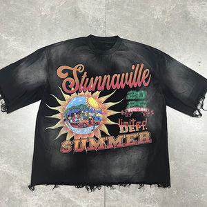 Camiseta Personalizada para Hombre, Cuello Redondo, 100% Algodón, Corte Holgado, Informal, con Estampado Grande, Corte Corto - Product Image 1