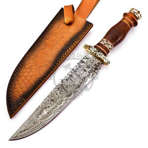 Couteau Bowie en acier Damas de 13 pouces, forgé à la main, lame fixe, couteau de chasse avec manche en bois et laiton, couteau de camping, couteau de survie ultra-affûté - Product Image 6