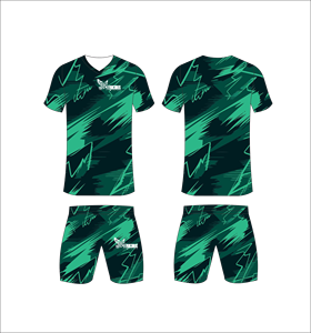 Conjunto de Uniforme de Fútbol Sublimado Personalizado, Patrón Abstracto Verde, Transpirable, de Secado Rápido, Jersey de Fútbol para Equipo, Pantalones Cortos, para Hombres, Niños y Jóvenes - Product Image 1