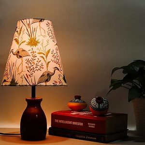 Printed Rectangle Wooden Base Table Lamp with E27 <b>Socket</b> Plug Tabletop Bedside <b>Desk</b> Light for Living Room Bedroom Hotel Decor - Product Image 4