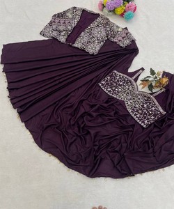 Sari en soie élégant avec chemisier brodé pour femme, tenue ethnique de mariage, prêt-à-porter, longueur ras du sol, coupe classique 82846 BB-59 - Product Image 4