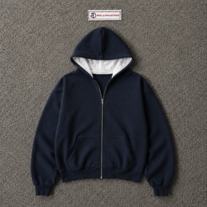 Men's Navy Blue <b>Zip</b>-Up <b>Hoodie</b> Regular Fit Fleece Cotton Casual Hooded Sweatshirt Solid Color <b>Pocket</b> Design Autumn Wear Cotton - Product Image 5