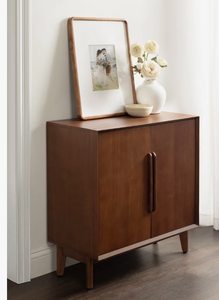 Mid-Century Modern Walnut Accent <b>Cabinet</b> with 2 Doors, Solid <b>Wood</b> Handle Storage Sideboard Credenza <b>for</b> <b>Living</b> <b>Room</b> and Entryway - Product Image 5