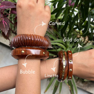 Ensemble de bracelets en bois de taille standard traditionnels | Bracelets en bois poli pour femmes bijoux ethniques cadeau de mode et tenue quotidienne - Product Image 5