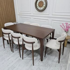 luxuries Modern Teak Wood <b>Dining</b> <b>Table</b> Set with <b>White</b> Upholstered Chairs, Solid Back Design, Durable Home Furniture - Product Image 1
