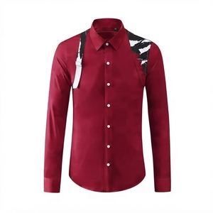 Men's Designer Casual Long Sleeve <b>Shirt</b> with Unique Shoulder <b>Patchwork</b> & Decorative Strap Detail Wholesale Button Up <b>Shirt</b> - Product Image 2