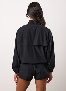 <b>Women</b>’s Windbreaker Black Lightweight Full Zipper Stand Collar Sports <b>Jacket</b> with Elastic and Matching Casual Short Activewear - Product Image 2