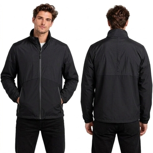 Vestes coupe-vent minimalistes noir jais légères et confortables à manches longues avec col montant pour l'entraînement - Product Image 1