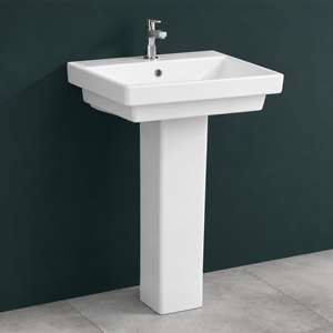 Lavabo de Pedestal Moderno Victoria, Rectangular, con un Solo Orificio, Acabado Cromado Brillante, con Desagüe NSF, Lavabo de Baño Montado en el Suelo - Product Image 3