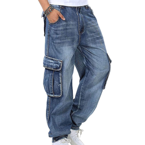 กางเกงยีนส์ทรงหลวมลำลองสำหรับผู้ชาย – กางเกงทำงานผ้าเดนิมสไตล์ฮิปฮอปพร้อมกระเป๋าคาร์โก้ กางเกงสไตล์สตรีท - Product Image 1