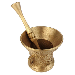 Mortero y pilón de latón de alta calidad con grabado y acabado pulido para moler café y especias manualmente, metal Imam Dasta - Product Image 5