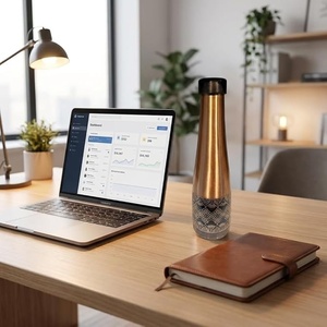 ขวดน้ำทองแดงลายตะวันออกแบบพกพาพร้อมฝาสีดำ - Product Image 2