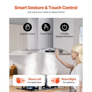 Campana Extractora de Techo Tipo Chimenea de 30 Pulgadas, 800 CFM, Acero Inoxidable, con Control Táctil por Gestos - Product Image 5