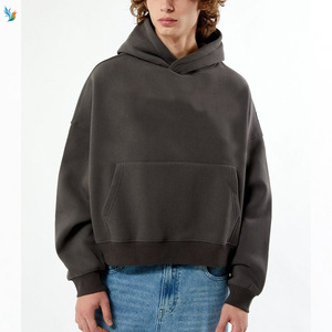 Sweat à capuche court vintage délavé à l'acide avec logo personnalisé et épaules tombantes pour homme 2026 - Product Image 1