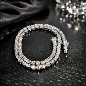 สร้อยคอเทนนิสฮิปฮอปแบบกำหนดเอง ชุบโรเดียมเงินแท้ 925 ประดับเพชรโมอิสซาไนต์รูปไข่ สำหรับงานหมั้น งานแต่งงาน และงานปาร์ตี้ เป็นของขวัญ - Product Image 1