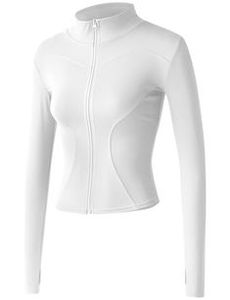 Women Full Zip Seamless Windproof <b>Yoga</b> <b>Jacket</b> Skinny Fit Stand Solid Color Front Long Sleeve Thumb Holes 220g Activewear Gym - Product Image 4