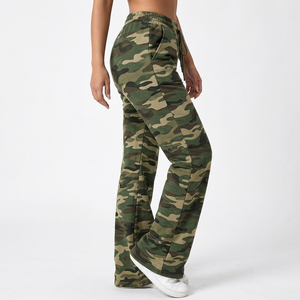 Trending New Camouflage Flare Sweatpants Mid Waist Drawstring <b>Loose</b> Fit Terry Knit Casual <b>Trousers</b> - Product Image 2