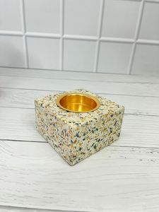 Brûleur d'encens arabe moderne en terrazzo carré, plateau en laiton, porte-brûleur de Bakhoor, décoration d'aromathérapie de luxe pour la maison - Product Image 1