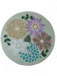 <b>Round</b> Beaded Floral Table Mat Handmade Bohemian Fabric Decorative <b>Placemat</b> for Dining Table Centerpiece - Product Image 2
