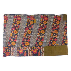Couverture Kantha Gudari GD066 indienne réversible faite à la main 100% coton, couverture lourde en patchwork de vieux sari, lavable, style vintage pour la maison - Product Image 5