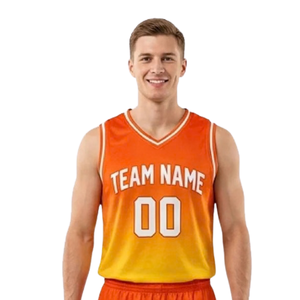 Ensemble short et maillot de basket personnalisé dégradé pour homme, sans manches, col en V, uniforme d'équipe, nom et numéro personnalisés, pour club et match, 100% personnalisable - Product Image 3