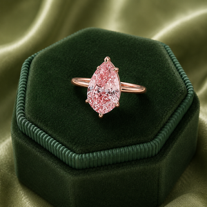 Anillo Solitario de Diamante Cultivado en Laboratorio con Corte Pera Rosa, Chapado en Oro de 14K, Certificado IGI, Engaste Pavé, Joyería Fina, Regalo de Compromiso o Boda - Product Image 1