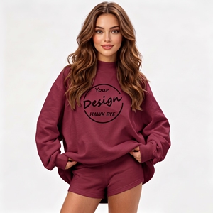 Custom Womens <b>Maroon</b> Oversized Mock Neck Raglan Sleeve Sweatshirt Striped Varsity Applique Side Slit Pullover <b>Top</b> - Product Image 1