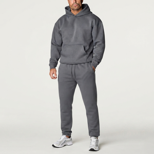 Ensemble sweat à capuche et pantalon de jogging en molleton de coton épais respirant pour homme, uni, Sialkot, OEM, ODM, vente en gros - Product Image 1