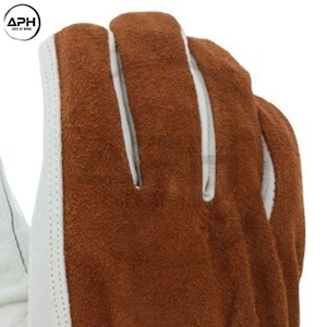 Gants de travail en cuir blanc et marron de qualité supérieure à prix de gros, avec paume bicolore, souples, pour hommes, design personnalisé - Product Image 5