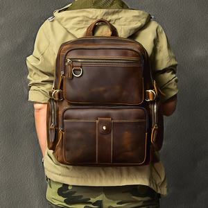 Sac à dos en cuir véritable avec logo personnalisé, sac pour ordinateur portable en cuir de vachette vintage pour homme, imperméable, vente en gros, sac de voyage pour l'université LBK-0109 - Product Image 5