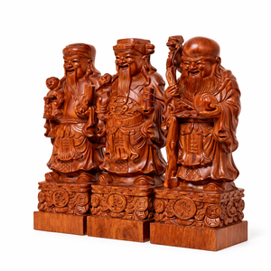 รูปปั้นไม้ของเทพเจ้าแห่งโชคลาภ ความเจริญรุ่งเรือง และอายุยืนยาว ทำจากไม้หอม - Product Image 3