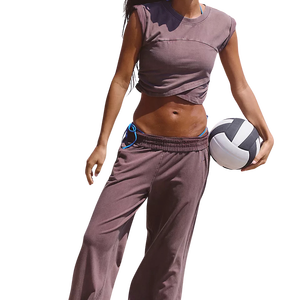 Conjunto Deportivo de 2 Piezas para Mujer, Top Corto sin Mangas y Pantalones Largos, Color Sólido, Tejido de Punto, Conjuntos de Verano - Product Image 1