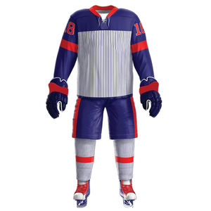 Uniformes de hockey sur glace à prix de gros, dernier design, logo personnalisé, sport décontracté d'équipe, impression par transfert thermique, 100 % polyester - Product Image 6