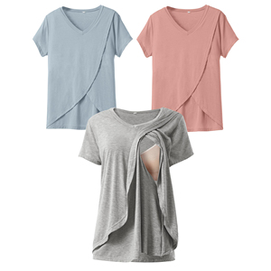 Vente en gros de hauts d'allaitement haute performance pour femmes, chemises d'allaitement à col rond, vêtements décontractés durables pour la grossesse - Product Image 1