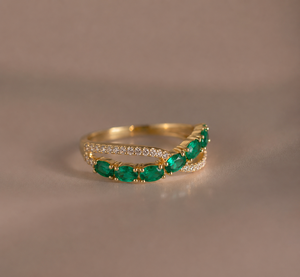 Anillo Noor de Oro con Zafiro Rosa y Zafiro Azul, Doble Banda, Anillo de Piedras Preciosas, Engaste Pavé, Diseño Moderno y Lujoso - Product Image 5