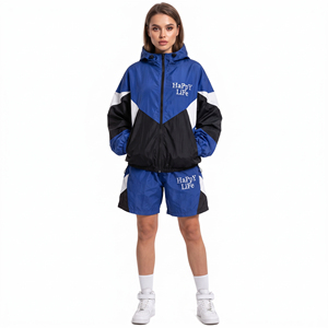 <b>Women</b> Printed Windbreaker Hooded Short Tracksuit <b>Lightweight</b> Waterproof Hooded <b>Jacket</b> Quick Dry <b>Women</b> Street Style Nylon Shorts - Product Image 2