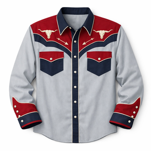 Camisa Vaquera Occidental Unisex Rodeo Vintage Casual Slim Fit con Ribete en Contraste, Personalizada OEM, Manga Larga, Bordada, con Botones - Product Image 1