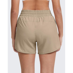 Wholesale Beige <b>Men</b> Running Shorts Polyester Dry Fit Gym Bottoms with Hidden Side Zipper <b>Pouch</b> Custom Logo - Product Image 2