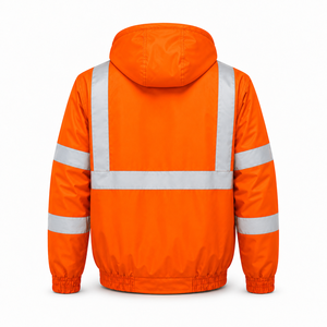 <b>Heavy</b> <b>Duty</b> Hi Visibility Polyester Workwear Safety Jacket Reflective <b>Tape</b> Hood Dual Chest Pockets Side Hand Pockets Elastic Cuff - Product Image 3