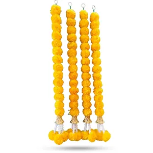 Guirlande de fleurs de marguerites jaunes avec clochettes, décoration suspendue Toran pour la décoration de la maison pendant Diwali - Product Image 1