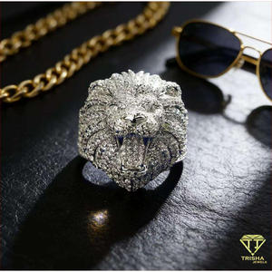 Moissanite Diamond 925 <b>Sterling</b> <b>Silver</b> <b>Mens</b> Lion <b>Ring</b> With Sculpted Animal Face And Sparkling Stone Details For Retailers - Product Image 4