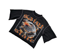 ERKEK Özel Tasarım Yüksek Kalite Pamuklu Vintage Grafik Sokak Giyim Tişörtü Bol Kesim Kırpılmış Stil Taşlı Nefes Alabilen Jersey