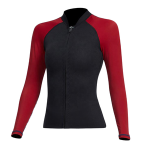 Top de Neopreno Unisex de Manga Corta con Cuello Redondo y Cremallera en el Pecho, Diseño Color Block Negro y Rojo, Impermeable, con Logo Frontal, para Verano - Product Image 1