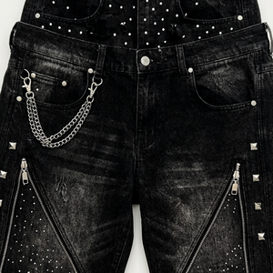 Pantalones Cortos Vaqueros Glory Personalizados con Bordado Desgastado y Pedrería, Nuevos y Modernos, de Corte Recto y Holgado, para Unisex, Estilo Urbano y Casual - Product Image 3